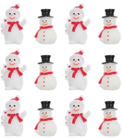 DOITOOL 12 st små snögubbefigurer: Miniatyr julfigurer | Liten snögubbestaty i harts för bordsdekorationer