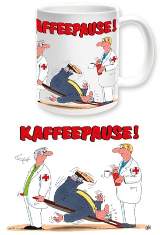 Uli Stein Tasse Kaffeepause Sanitäter - Becher - Bürotasse - Kaffeebecher - Geschenkidee für Rettungssanitäter, Krankenpfleger etc. - Cartoon - Kaffee Tasse mit Spruch
