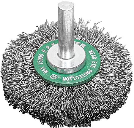 STIER Rundbürste Scheibenbürste, 26 mm, für Bohrmaschine Geradschleifer, 6 mm Schaft, Drahtstärke 0,3 mm, gewellt, Edelstahl, Scheibenbürste, Drahtrundbürste