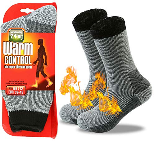 Warme Winter Thermosocken mit Vollplüsch und Wolle Dicke Weiche Stiefel Socken Damen Herren (36-42, Neu Grau)