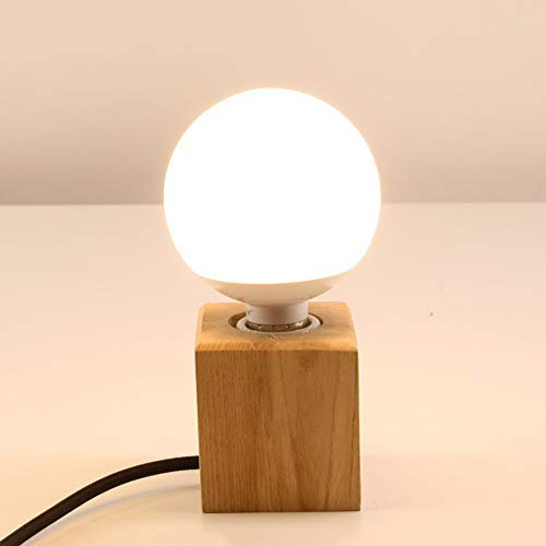 Lampe de table cube en bois,douille E27, câble de 1,8 m avec interrupteur,max 60W,lampe décorative pour rétro industriel Edison, utilisée dans la chambre à coucher,le salon,le studio,le café,le bar