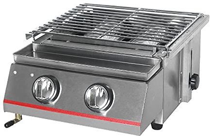 Barbecue à gaz en acier inoxydable avec 2 brûleurs et bouclier en verre - Pour pique-nique, terrasse, extérieur, barbecue de table, barbecue