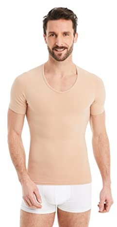 FINN Shapewear Herren Kompressionsshirt – Bauch-Weg Unterhemd & Body-Shaper Männer – Kurzarm Unterziehshirt aus Baumwolle für flacheren Bauch und bessere Haltung Hautfarbe Nude 3XL