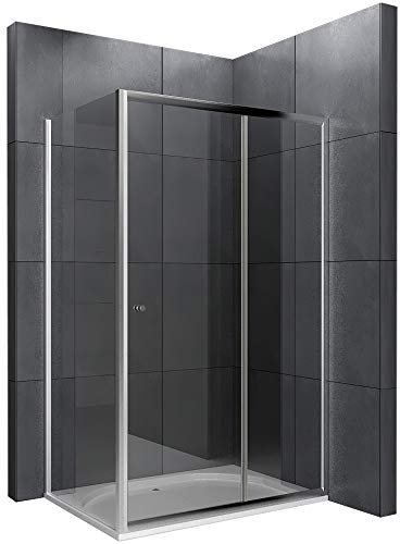 Alpenberger Eck-Duschkabine mit Gleittür | Glaswand Glastür aus ESG | Eckeinstieg Duschabtrennung (Klarglas Duschwand mit Schiebetür 120x80x190)