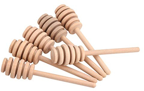 50pcs / set palo de cuchara de miel, cuchara de madera para mezclar miel, Mini esparcidor de miel Cucharas para tarro de miel Dispensación de llovizna (10,5 cm)