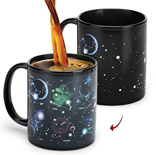 Tazas de café, cambio de color, taza de 11oz, taza de café con calefacción de cerámica, tazas de 12 constelaciones, regalos espaciales, tazas divertidas para hombres, mujeres, amigos, cumpleaños