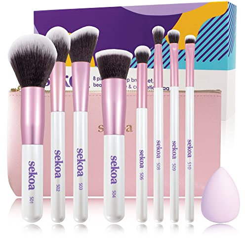 Set de pinceaux de maquillage professionnels 8 pièces avec étui Cometic et éponge mélang