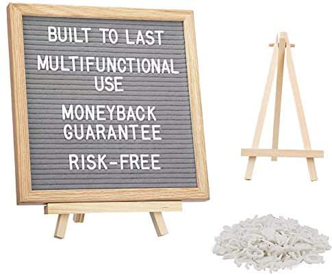 10X10 Inch Grey Felt Changeable Letter Board with 340 Letters Sign & Stand