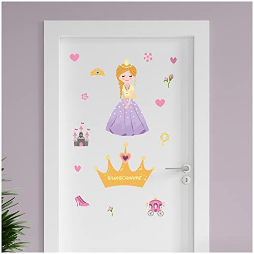 Finest Folia personalisierbarer Türaufkleber Wandtattoo Kinderzimmer für Tür Wand Mädchen Jungen Wandaufkleber mit Wunschname Wunschtext Türschild Aufkleber (13 Prinzessin)