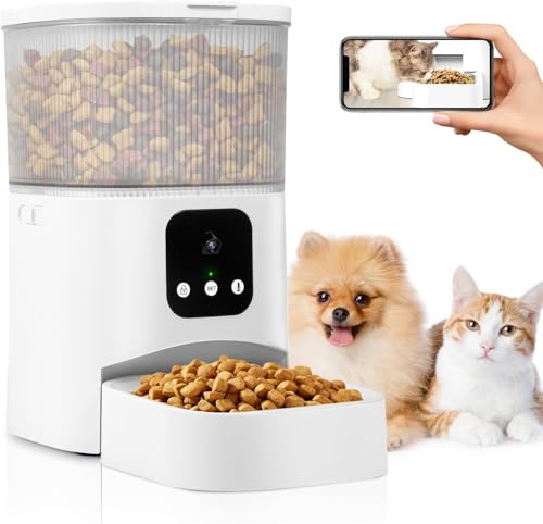 Distributore Automatico Cibo Gatti, 3L Dispenser Cibo Gatti con Fotocamera 1080P, 2,4G Wifi+Bluetooth, Funzione Timer e Registrazione Vocale