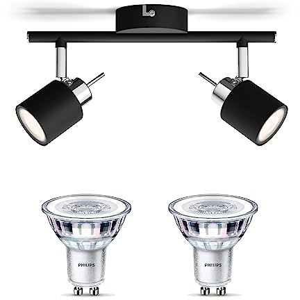 Philips Meranti Spot en saillie (Noir) - Lumière blanche chaude - Spot en saillie avec 2 point lumineux - GU10 - SceneSwitch - Facilement dimmable avec votre interrupteur classique