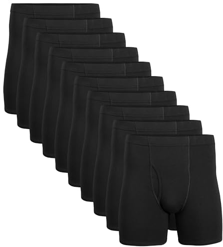Gildan Men's Underwear Covered Waistband Boxer Briefs, Multipack, Black (10-pack), Large
