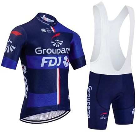 SGCIKER Hommes 2024 pro Team Groupama FDJ Maillot Cyclisme Ensemble, Été Manches Courtes Respirant Cycle Chemise VTT Vélo Vêtements Cuissard Kits 9D Gel Pad (XL)