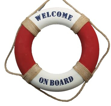 Deko Rettungsring 50 cm Rot/Weiß Welcome on Board Maritime Dekoration