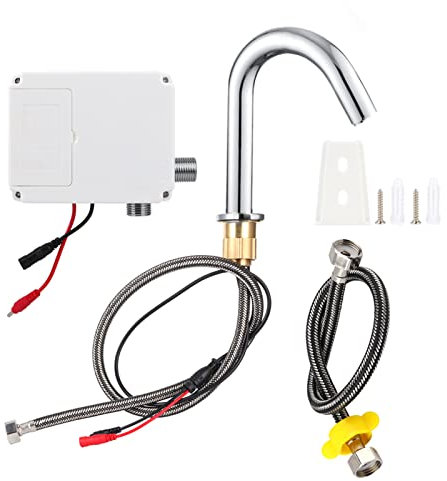 G1/2in Thread Automatic Faucet, Automatic Induction Sensor Water Faucet Infrared Sensor Faucet Smart Touchless Single Cold Tap with Control Box for Bathroom (Battery powered-low