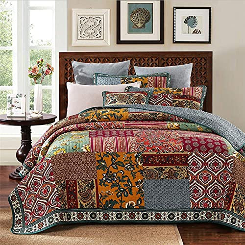 QUSYZD Copriletto Trapuntato Patchwork Shabby Chic Rosso copriletto in Cotone Trapunta Coperta Letto Singolo Matrimoniale 178x228cm con 1 federe 51x70cm, 218x228cm, 218x228cm,-218x228cm