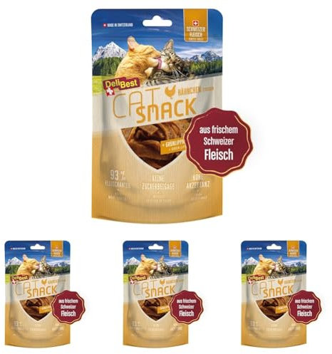 DeliBest Cat Snack aus 100% Schweizer Hänchenfleisch I Katzen Leckerlies getreidefrei I halbfeuchte Leckerlies leicht verdaulich I Katzen Snack Erhalt Gelenkbeweglichkeit I Allergiker geeignet I 45g