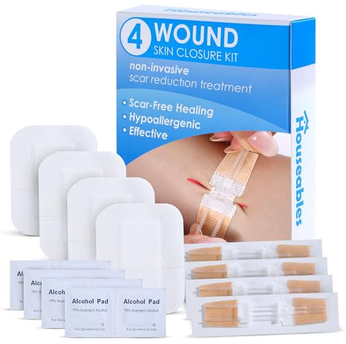 Houseables Zip Stitch, Wound Closure Kit, Butterfly Bandages, Laceration Closure Strips, Butterfly Stitches for Wounds, Zip Tie Bandages, Laceration Kit, Suture Bandage, Emergency Skin Zipper, 4 Pack