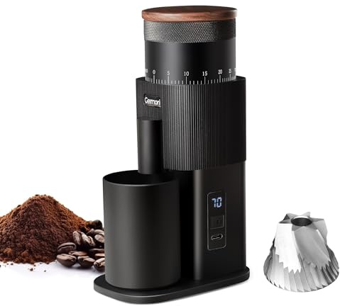 wirsh Moulin à café électrique portable sans fil rechargeable Geimori T38 avec fraise conique à 6 cœurs de 38 mm, réglages de mouture pour expresso, versement, presse française, camping, voyage et