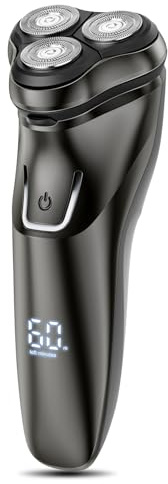 Men's Cordless Rotary Shaver - Waterproof Wet/Dry Shaving, USB Fast Charge, Sensitive Skin Protection, Pop-Up Trimmer for Precision Grooming, Upgraded Silver-Black