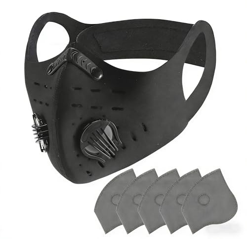 Pnotto Máscara antipolvo deportiva para bicicleta, máscara de filtro de aire, máscara de entrenamiento con 5 filtros de carbón activo para hombre y mujer, para correr, ciclismo, moto, ciclismo