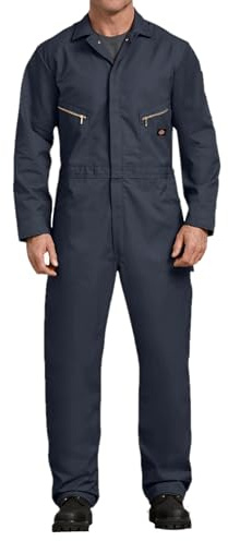 Dickies Men’s Deluxe Long Sleeve Coveralls – 7.5 oz Twill Mechanic Jumpsuit with Zipper Front Industrial Uniform Fit Dark Navy, Medium Regular