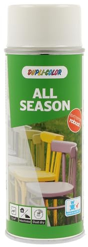 DUPLI-COLOR ALL SEASON RAL 9010 reinweiß glänzend 400 ml, hochwertiges Kunstharz-Farbspray, Schnelltrocknend, Wetterbeständig, Innen- und Außenanwendung