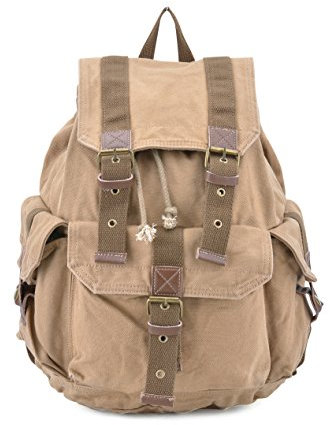 Gootium Canvas Backpack - Vintage Outdoor Rucksack Travel Day Pack, Khaki, Small