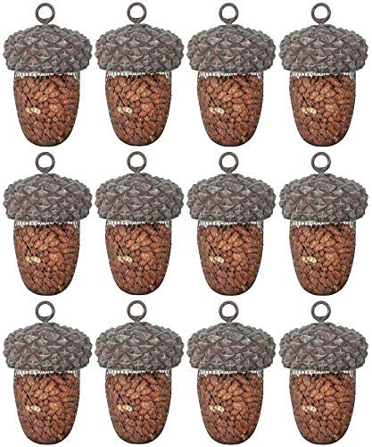 Esschert Design Futterstelle Eichel aus Polyresin und Metall, 14,0 x 14,0 x 22,2 cm, 12 Stück