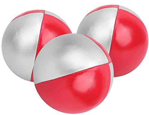 Dilwe Palla da Giocoliere, PU + Palla da Giocoliere in Poliuretano Giocattolo per Il Tempo Libero al Coperto per Principianti, Bambini, Adulti(Rosso/Argento)