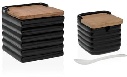 KCASA Salero y azucarero Cocina Ceramica con Tapa Madera para Cocina Factory (Negro)
