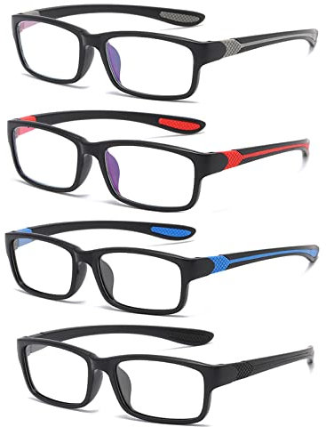 Eyglajdd TR90 Lesebrille für Damen Herren,Rechteck Zweifarbig Federscharnier Lesebrille Lesehilfe,4er Packe Blaulichtblockierende Brillen Schwarz-Grau-Blau-Rot +1,50