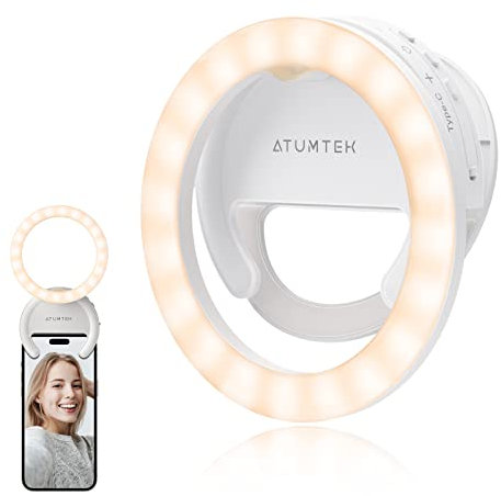 ATUMTEK Anillo Luminoso para Teléfono - Selfie Luz Anillo Recargable con Clip 40 LED para Fotografía y Vídeo para Transmisión Continua, TikTok, Instagram, Reunión de Zoom y Videoconferencia, Blanco