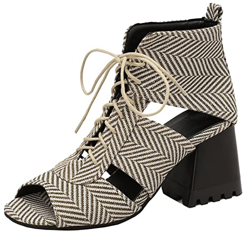 SJJH Sandali da donna con tacco Peeptoe, strisce, 42 EU