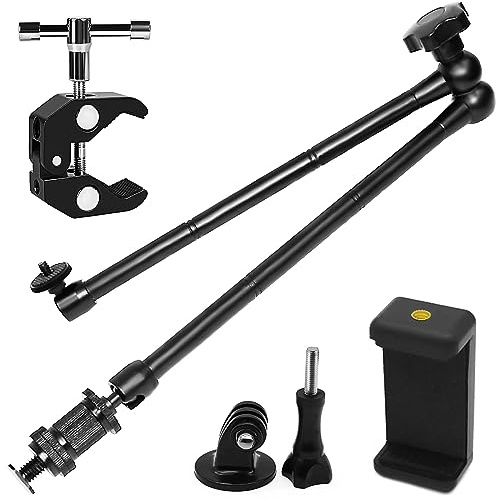 20 Magic Arm Clamp Kit with 1/4 & 3/8 Thread Clamp,Adjustable Friction arm- Articulating arm,with/Phone Clip/Tripod Mount Adapter,for Action Camera/DSLR/LCD Monitor/LED Lights/Cell Phone