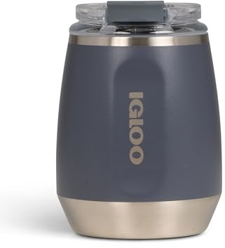 IGLOO Wine Bicchiere da Vino – Bicchiere termico 280 ml in acciaio inox con coperchio, antracite, isolato per vino, ideale per viaggi, campeggio, picnic, senza BPA, elegante e resistente