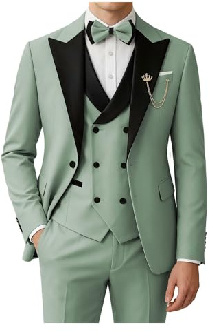 SPTALLFITJSV Smoking 3 pièces pour Homme - Coupe ajustée - pour Mariage, Bal, dîner - avec nœud Papillon, Vert Sauge, Taille L