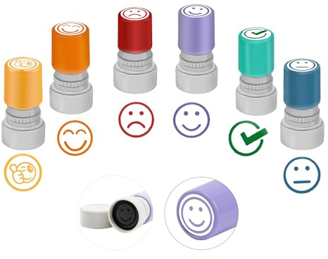 Qcdou Sellos para Profesores, 6 Piezas Sellos para Profesores de Escuela Autoentintados, Colores Cuño Personalizado, Dibujos Animados de Colores, Motivación Ingles