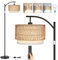 Stehlampe Wohnzimmer mit Fernbedienung, Rattan Stehlampen Vintage, Höhenverstellbare Boho Stehleuchte mit Leinen Lampenschirm, Industrial Design LED Stehlampe für stilvolle Innenräume, Schlafzimmer