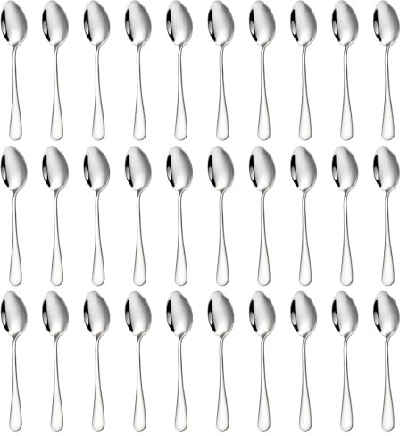 ASelected Teaspoons Set of 30,5.5In Stainless Steel Tea Spoons Or Tea, Coffee, Cake, Dessert & Salad, Dishwasher Safe, Cutlery Starter Spoons, Dessert Spoon, Tea Spoon for Restaurant