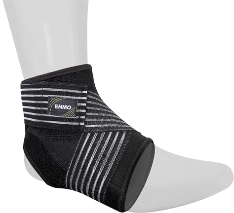 Enmo Adjustable Ankle Support - One Size, Breathable, For Sprain Ankle, Strains, Ankle Injury, Injury Recovery, Joint Pain, Arthritis, Open Heel Design, For Sports