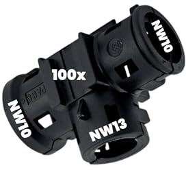 Kalitec 9806091 - Distribuidor en T (100 unidades, forma A NW 13-10-10, 3 vías, pieza en T, para tubo ondulado, conector para tubo ondulado, distribuidor de cables, ramificación de cables, conector