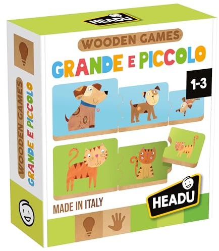 HEADU - Grande e Piccolo, con Speciali Incastri Didattici | Gioco Educativo per Bambini dai 2 3 4 Anni, Giochi in Lengo per Bambini, attività Divertenti per Imparare sin da Piccoli, Made in Italy