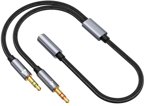 HLLYLL Audio Y Splitter Kabel Adapter, 3.5mm Buchse auf Doppel 3.5mm Klinkenstecker (Headset & Mikrofon) Headset Splitter Audio Adapter für Headset/Desktop/Laptop/PC/Gaming-Headset - Grau