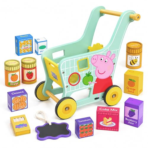 Peppa Pig Play Set for Toddlers Age 3+, Play Set for Pretend Play, Party Set for Children, Durable Wooden Kitchen Toys, Fun Set for Toddlers and Kids (Shopping Trolley)
