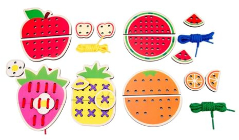 JunZheHub Lacing Cards Sewing Cards Motor Skills Toys Threading Activity Lacing Playing Games Sewing Kit, Fruit