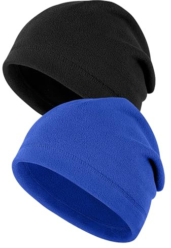 MELLIEX 2 Pezzi Unisex Berretto Invernali, Berretto Cotone Pile Cappello Morbido Caldo Invernale Bici Running Uomo Donna (Nero+Blu)