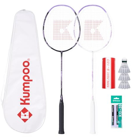 KUMPOO Badminton Set of 2 Rackets with Overgrips, 3 Shuttlecocks and Bag