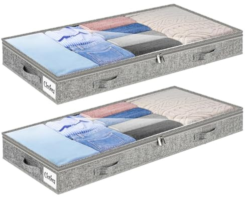 CHmiss 2 Pcs Bolsas De Almacenamiento Debajo De La Cama,Cajas Almacenaje De Gran Capacidad Con Asa Reforzada,Para Mantas, Ropa, Gris