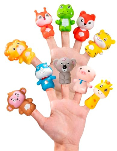 CABLEPELADO - Marionetas de Dedo de Animales (Pack 10 Unidades) | Títeres de Goma Suave para Niños | Juguete Educativo Finger Puppets | Ideal para Cuentos y Teatro Infantil